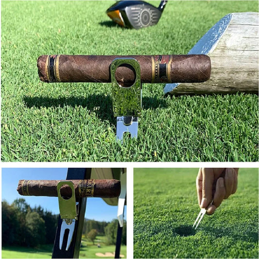 Magnetic Golf Divot Repair Tool with Cigar Holder & Marker